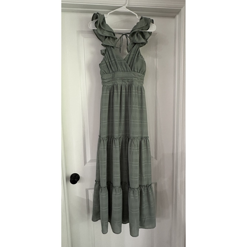 Altar'd State Sage Green Plaid Ruffle Tiered Maxi Dress XS DYDW3908PL-E - Picture 2 of 7